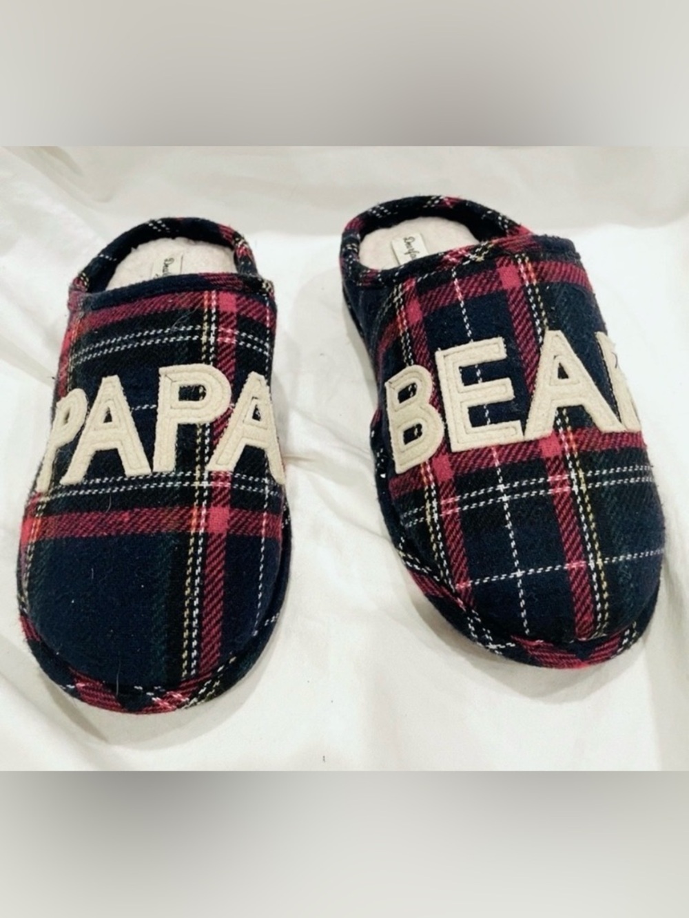 🆓🥳BOGO Dearfoams Plaid “Papa Bear” Slippers w Faux Fur Lining | Sz Small (7-9)